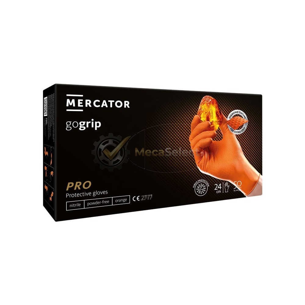 GoGrip gants nitrile ultra résistant ORANGE - Mercator